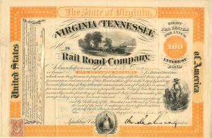 General William Mahone - Virginia and Tennessee Railroad Co. $100 Bond